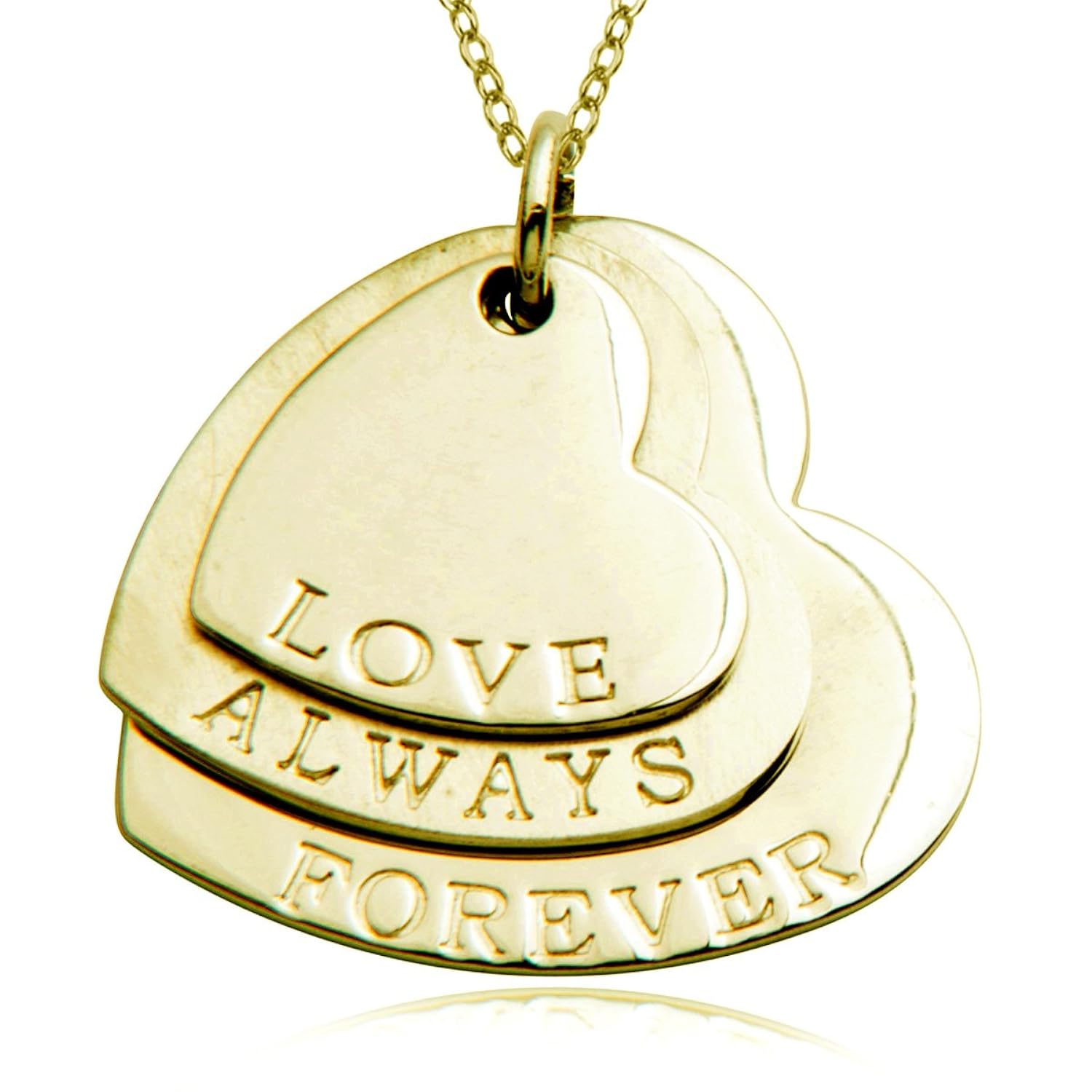 18 k 镀金纯银 " love always forever " 三浮动心形吊坠项链,45.7 cm